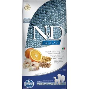 Farmina N&D dog OCEAN (AG) adult medium & maxi, codfish, spelt, oats & orange 12 kg