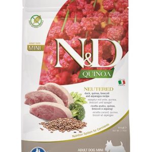 Farmina N&D dog QUINOA (GF) adult mini, neutered, duck, broccoli & asparagus 0,8 kg