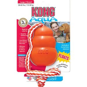 Hračka Kong Dog Aqua Gran&aacute;t s lanom oranžov&yacute;, pl&aacute;vaj&uacute;ci, guma pr&iacute;rodn&aacute;, L