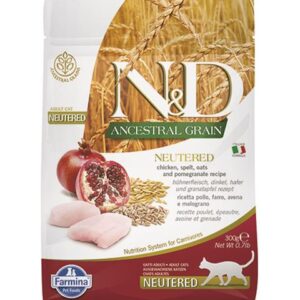 Farmina N&D cat AG adult, neutered, chicken, spelt, oats & pomegranate 0,3 kg