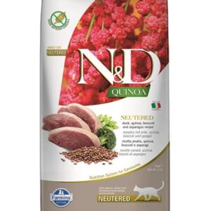 Farmina N&D cat QUINOA (GF) adult, neutered, duck, broccoli & asparagus 5 kg