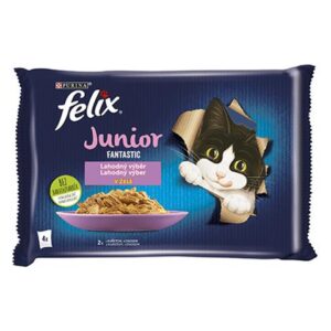 Nestlé FELIX Fantastic cat Multipack junior kura&losos želé kapsička 4x85 g