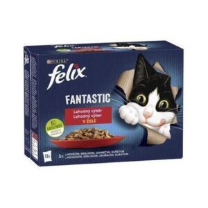 Nestlé FELIX Fantastic cat Multipack hovädzie, hydina, zelená fazulka & jahňa, kura, rajčiny & morka, kačka v želé kapsička 12x85 g