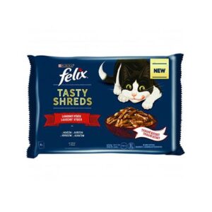 Nestlé FELIX Tasty shreds cat Multipack hovädzie&kura v šťave kapsička 4x80 g