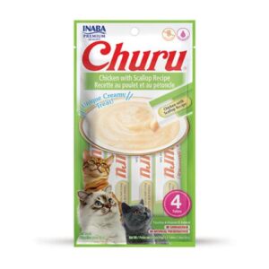 Pamlsok Inaba Churu Pyré cat Kura s hrebenatkou 4 tuby 56 g