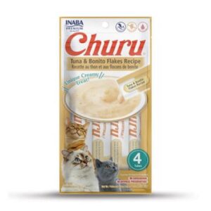 Pamlsok Inaba Churu Pyré cat Tuniak s bonito vločkami 4 tuby 56 g
