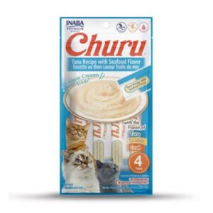 Pamlsok Inaba Churu Pyré cat Tuniak s morskými plodmi 4 tuby 56 g
